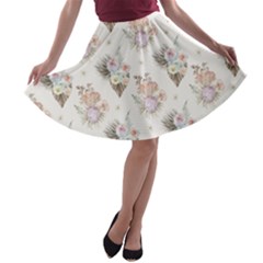 Roses-white A-line Skater Skirt by nateshop