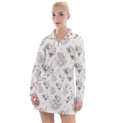 Roses-white Women s Long Sleeve Casual Dress