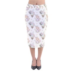 Roses-white Velvet Midi Pencil Skirt by nateshop