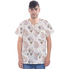 Roses-white Men s V-neck Scrub Top