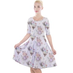 Roses-white Quarter Sleeve A-line Dress by nateshop