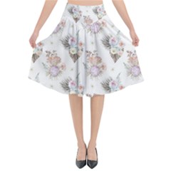 Roses-white Flared Midi Skirt by nateshop