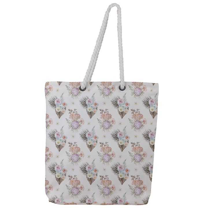 Roses-white Full Print Rope Handle Tote (Large)