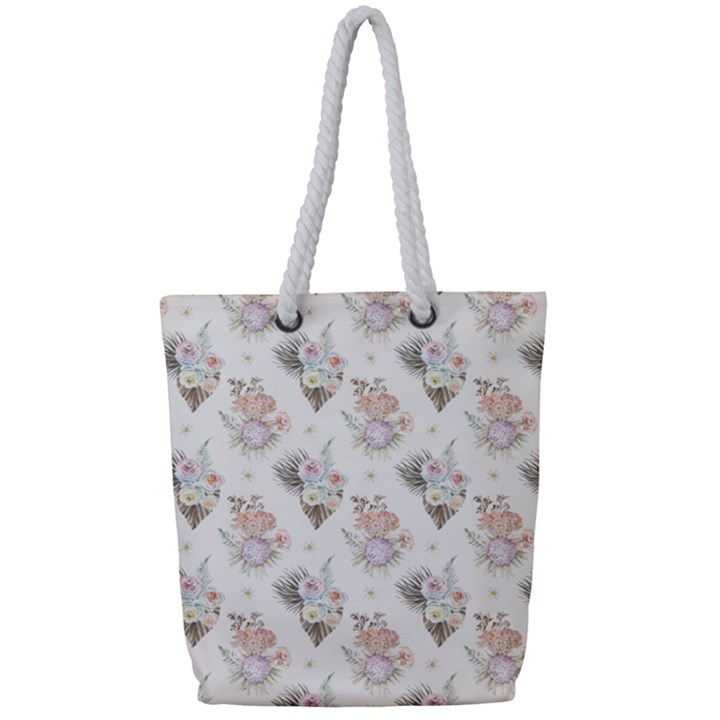 Roses-white Full Print Rope Handle Tote (Small)