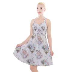 Roses-white Halter Party Swing Dress  by nateshop