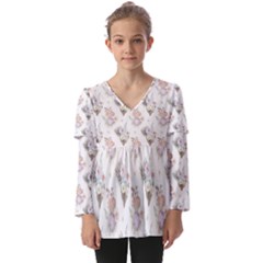 Roses-white Kids  V Neck Casual Top by nateshop