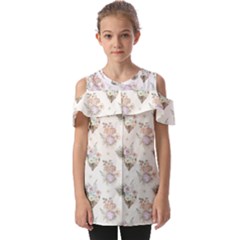 Roses-white Fold Over Open Sleeve Top by nateshop