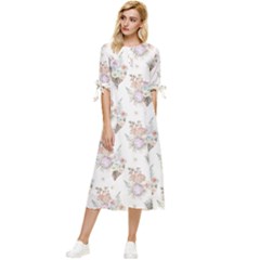 Roses-white Bow Sleeve Chiffon Midi Dress by nateshop