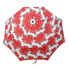 Seamless-heart-red Folding Umbrellas by nateshop