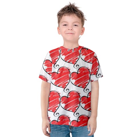 Seamless-heart-red Kids  Cotton Tee by nateshop