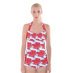 Seamless-heart-red Boyleg Halter Swimsuit  by nateshop