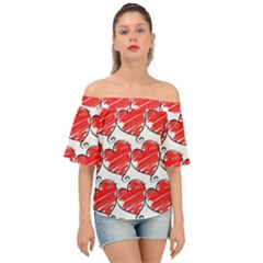 Seamless-heart-red Off Shoulder Short Sleeve Top by nateshop