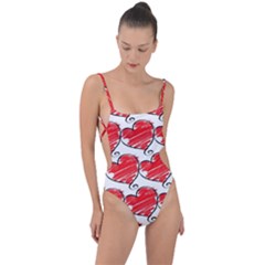 Seamless-heart-red Tie Strap One Piece Swimsuit by nateshop