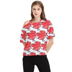 Seamless-heart-red One Shoulder Cut Out Tee by nateshop