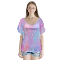 Space-25 V-neck Flutter Sleeve Top by nateshop