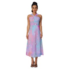 Space-25 Sleeveless Cross Front Cocktail Midi Chiffon Dress by nateshop