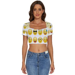 Smilie 123 Short Sleeve Square Neckline Crop Top  by nateshop