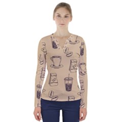 Coffee-56 V-neck Long Sleeve Top