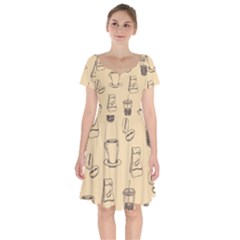 Coffee-56 Short Sleeve Bardot Dress by nateshop