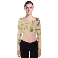 Coffee-56 Velvet Long Sleeve Crop Top by nateshop