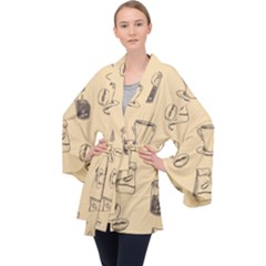 Coffee-56 Long Sleeve Velvet Kimono 