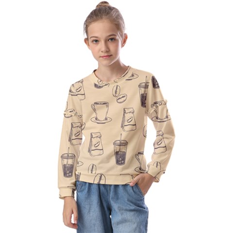 Coffee-56 Kids  Long Sleeve Tee With Frill  by nateshop