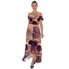 Day-of-the-dead Off Shoulder Open Front Chiffon Dress by nateshop