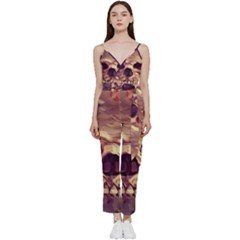 Day-of-the-dead V-neck Spaghetti Strap Tie Front Jumpsuit by nateshop