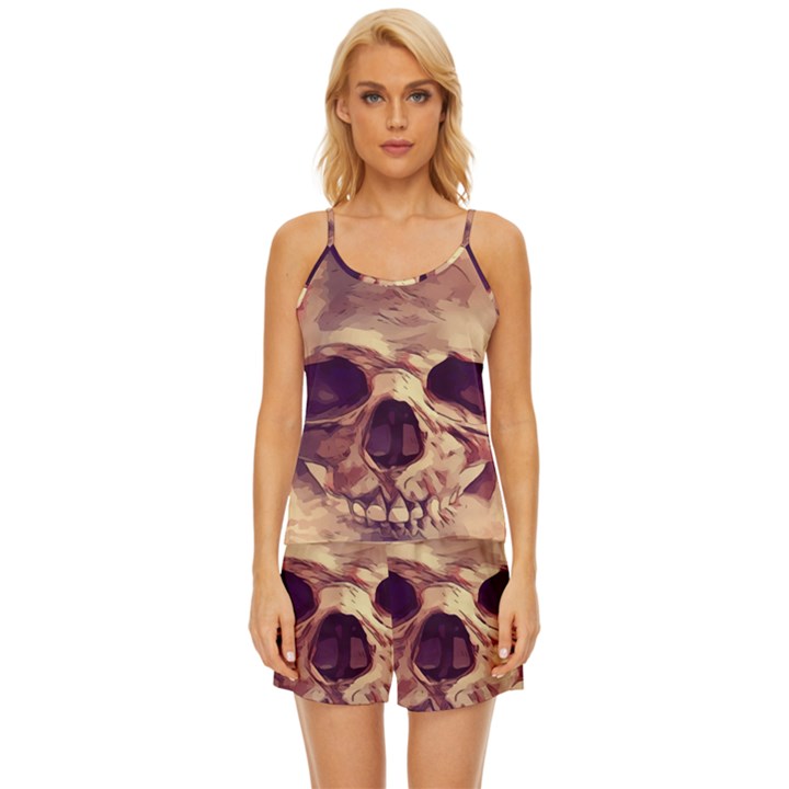 Day-of-the-dead Satin Pajama Short Set