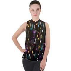 Fabric-65 Mock Neck Chiffon Sleeveless Top by nateshop