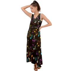 Fabric-65 V-neck Chiffon Maxi Dress by nateshop