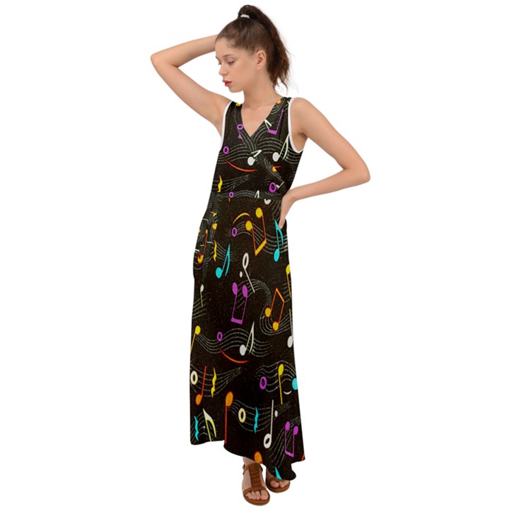 Fabric-65 V-Neck Chiffon Maxi Dress