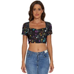 Fabric-65 Short Sleeve Square Neckline Crop Top  by nateshop