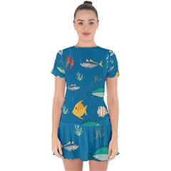 Fish-73 Drop Hem Mini Chiffon Dress