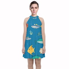 Fish-73 Velvet Halter Neckline Dress 