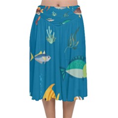 Fish-73 Velvet Flared Midi Skirt by nateshop