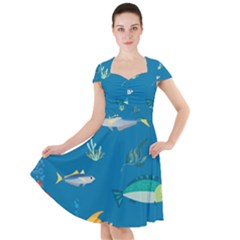 Fish-73 Cap Sleeve Midi Dress by nateshop