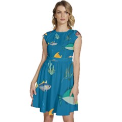 Fish-73 Cap Sleeve High Waist Dress by nateshop