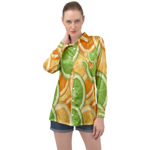 Fruits-orange Long Sleeve Satin Shirt by nateshop