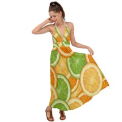 Fruits-orange Backless Maxi Beach Dress