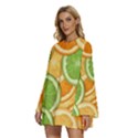 Fruits-orange Round Neck Long Sleeve Bohemian Style Chiffon Mini Dress View2