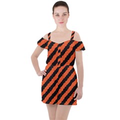 Halloween-background Ruffle Cut Out Chiffon Playsuit by nateshop