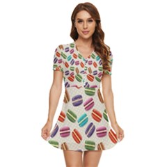 Macaron V-neck High Waist Chiffon Mini Dress by nateshop