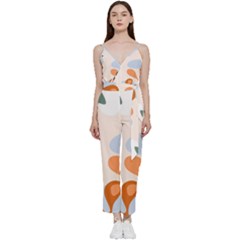 Palm V-neck Spaghetti Strap Tie Front Jumpsuit by nateshop