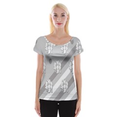 Strip-gray Cap Sleeve Top by nateshop