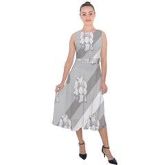 Strip-gray Midi Tie-back Chiffon Dress by nateshop