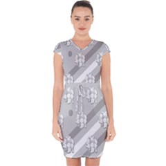 Strip-gray Capsleeve Drawstring Dress  by nateshop