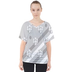 Strip-gray V-neck Dolman Drape Top