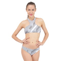 Strip-gray High Neck Bikini Set by nateshop