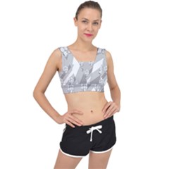 Strip-gray V-back Sports Bra by nateshop